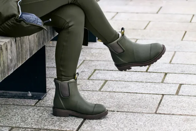 A pair of Sage Green Grubs Bromley 4.0 Chelsea-style wellington boots, studio shot